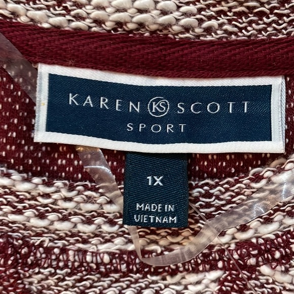 BNWT Karen Scott 1X Sweatshirt 3/4 Sleeve (White&Merlot) - Picture 4 of 7